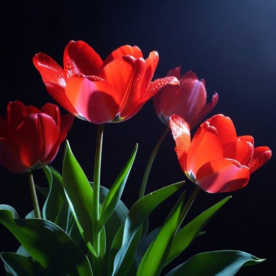 Flowers in dark background with water droplets