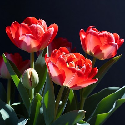 Bright red tulips in sunlight