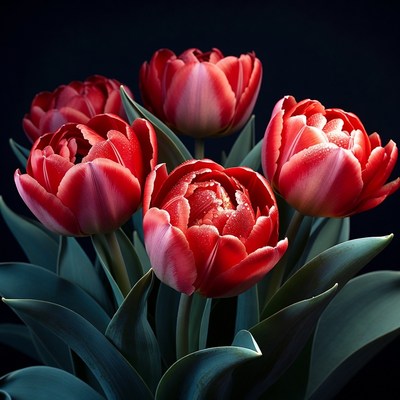 Red tulips in dark background display