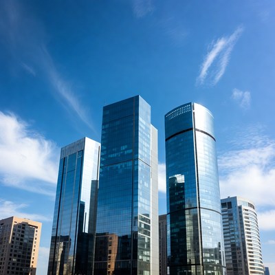 Modern buildings in clear blue sky