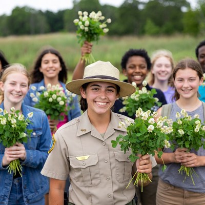 Community event with flowers in park