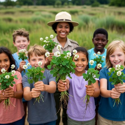 Kids learning about plants in nature