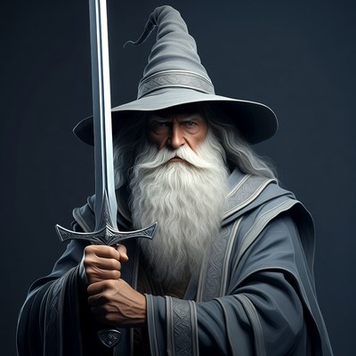 Wizard with sword ready for battle