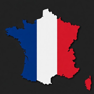 Map outline of france with flag colors