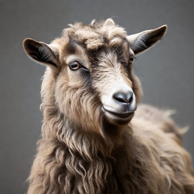 Cute goat with curly fur in studio