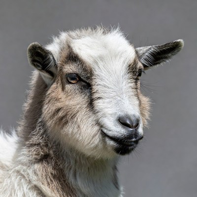 Goat close-up on a gray background