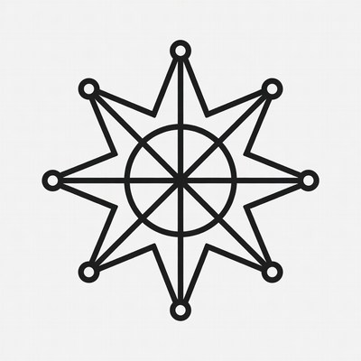 Compass design with radial lines and dots