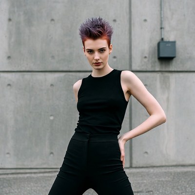 Model poses by concrete wall