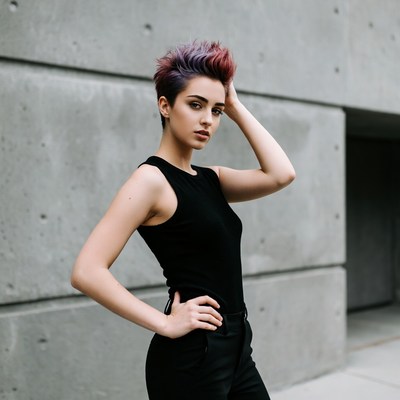 Model poses near concrete wall