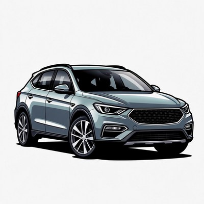 Modern silver suv parked on street