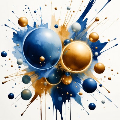 Colorful abstract design with planets and splashes