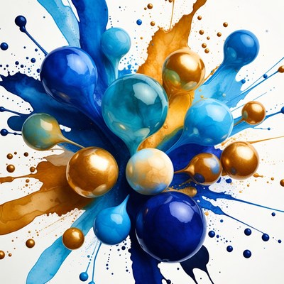 Colorful abstract art with blue and gold