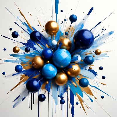 Colorful spheres and paint splashes decorate wall