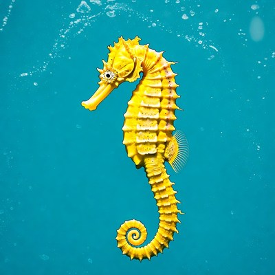 Yellow seahorse swimming in ocean