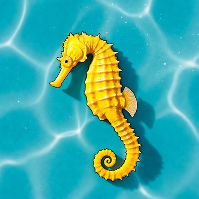 Bright yellow seahorse swimming in water
