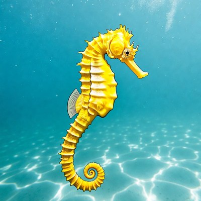 Yellow seahorse swimming in clear water