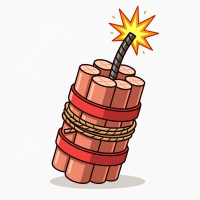 Dynamite stick with fuse and explosion