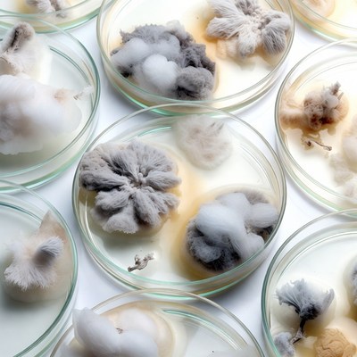 Fungi growth in petri dishes during experiment