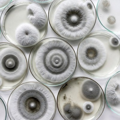 Fungi growth in petri dishes