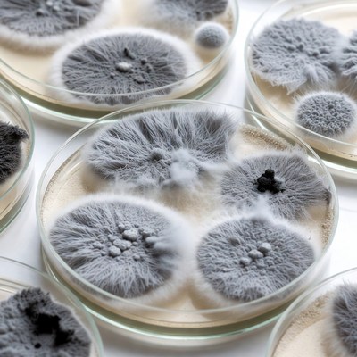 Fungi growth in petri dishes