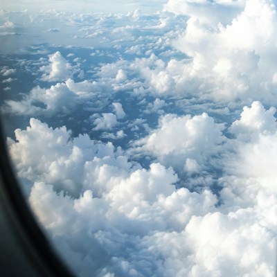 View of clouds from an airplane window