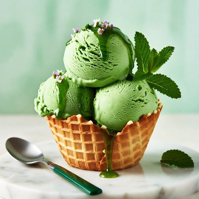 Mint ice cream in waffle bowl