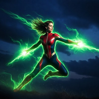 Superhero with energy powers in action