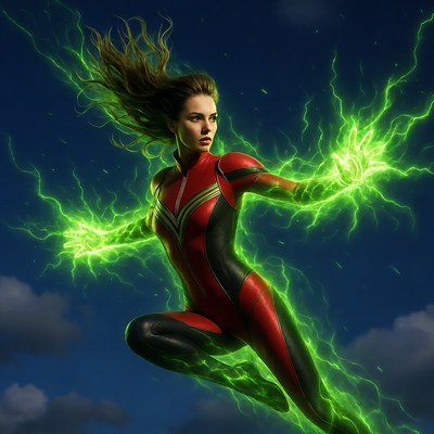 Superhero in action with energy