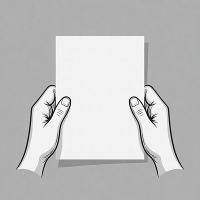 Hands holding a blank sheet of paper