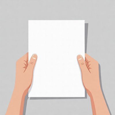 Person holds blank paper in hands