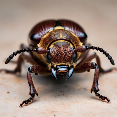 Close view of a large brown beetle
