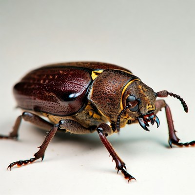 Close-up view of a brown beetle with details
