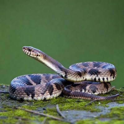 Snake on mossy rock in nature