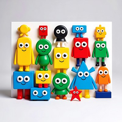 Colorful shapes and characters display