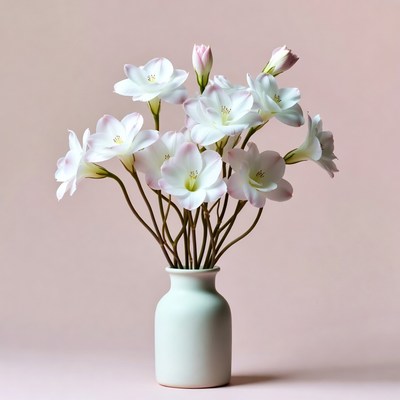 White flowers in a vase on pink background
