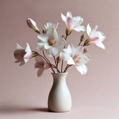 White flowers in a vase on a plain background