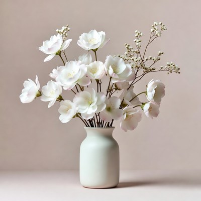 White flowers in simple vase arrangement