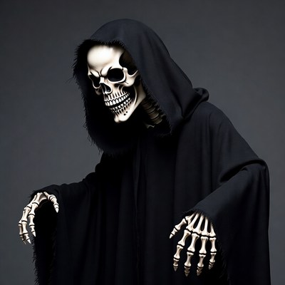 Skeleton figure in dark cloak