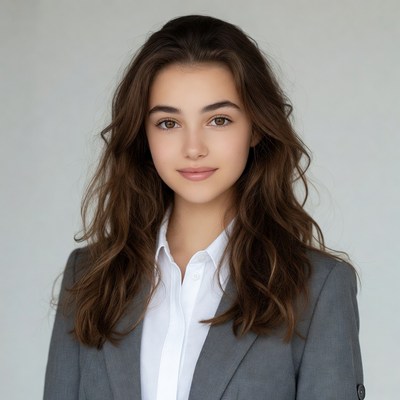 Young woman in gray suit portrait