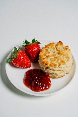 Biscuit with strawberries and jam