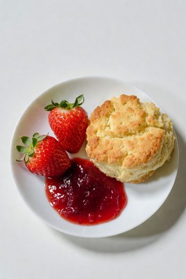 Savory biscuit with strawberries and jam