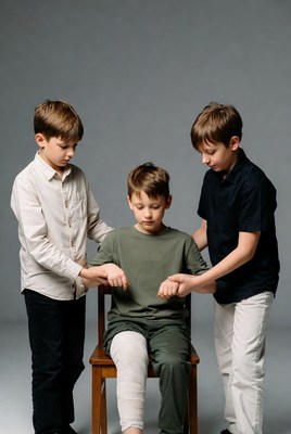 Kids helping friend in chair