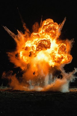 Explosion in a dark environment at night