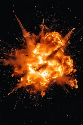 Explosion in dark background with fire