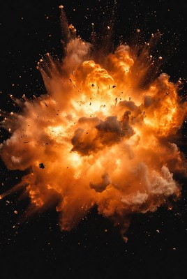 Explosion at night in dark background