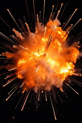 Explosion with bright flames and sparks