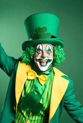Clown celebrating with green outfit