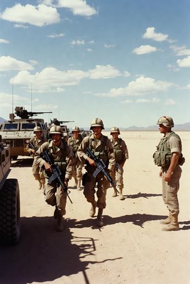 Soldiers engaged in desert training exercise