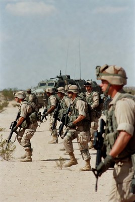 Soldiers marching in desert training