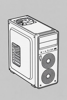 Computer case design sketch with fan